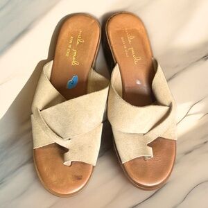 Mila Paoli tan suede slip on Sandals size 7.5 or 8